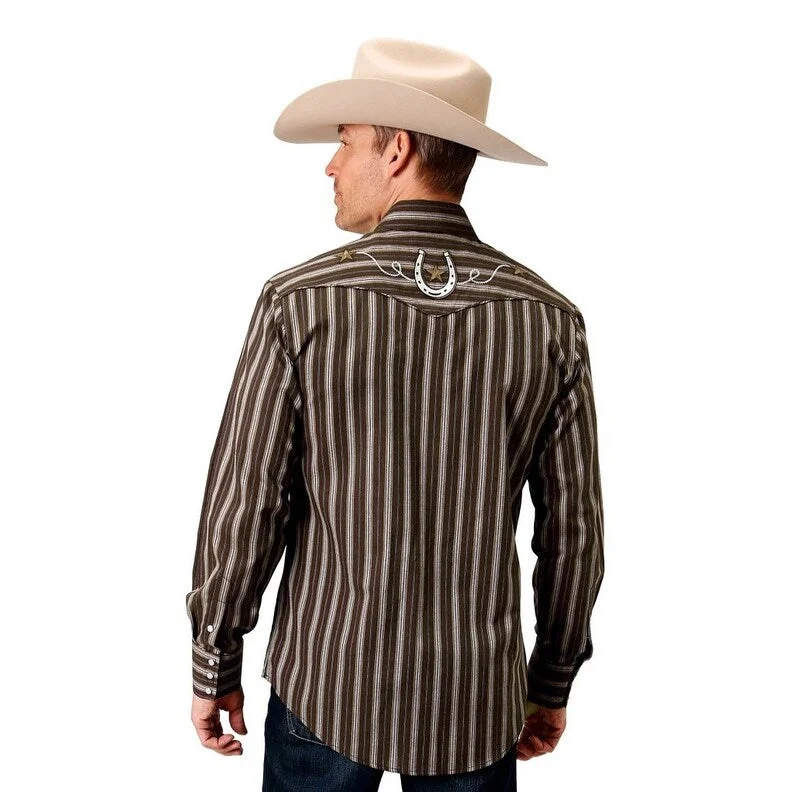 Roper Western Shirt Mens L/S Horseshoe Brown 01-001-0018-1070 BR