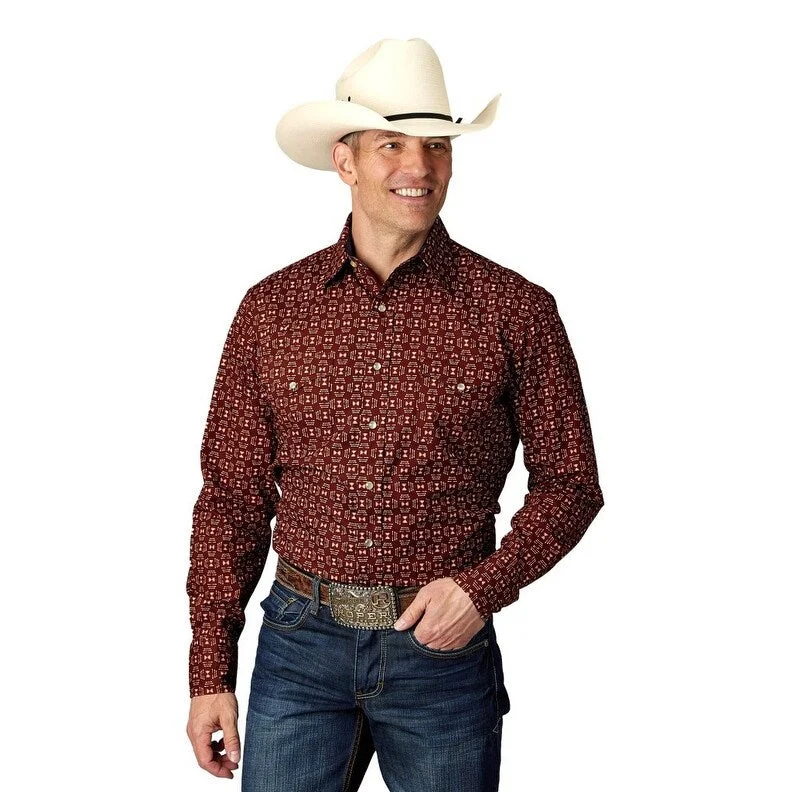 Roper Western Shirt Mens L/S Pattern Cotton Red 03-001-0064-0468 RE