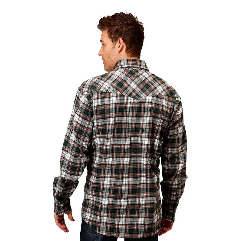 Roper Western Shirt Mens L/S Plaid Flannel Tan 03-001-0722-3694 TA