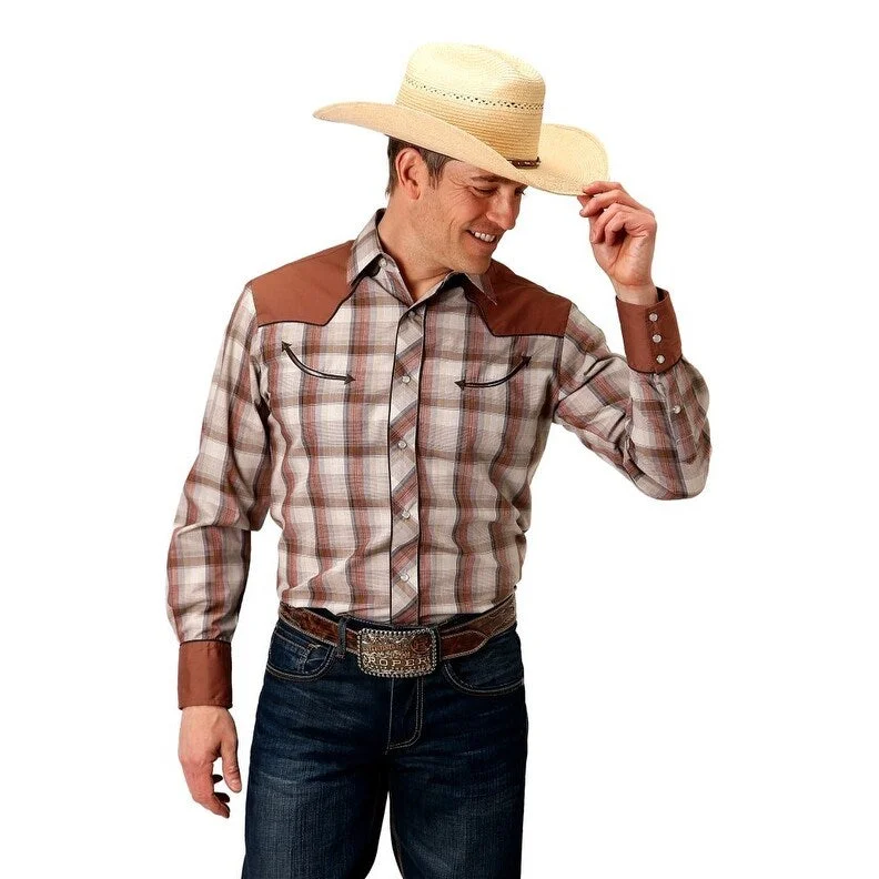 Roper Western Shirt Mens L/S Plaid Smile Brown 01-001-0087-3056 BR