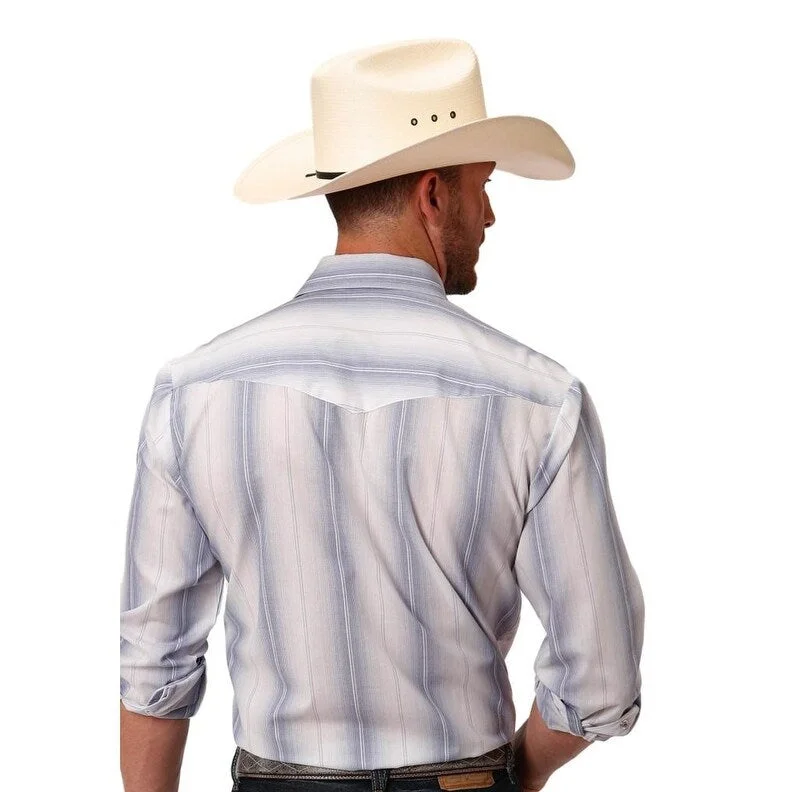 Roper Western Shirt Mens L/S Stripe Snap Blue 01-001-0044-0434 BU