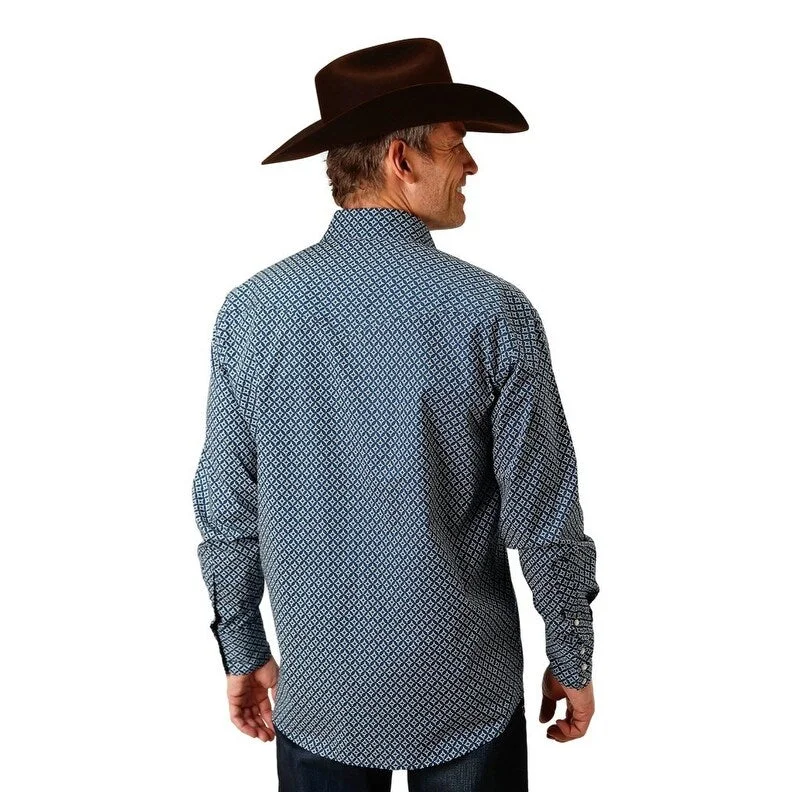 Roper Western Shirt Mens Long Sleeve Diamond Print 03-001-0225-6018 BU