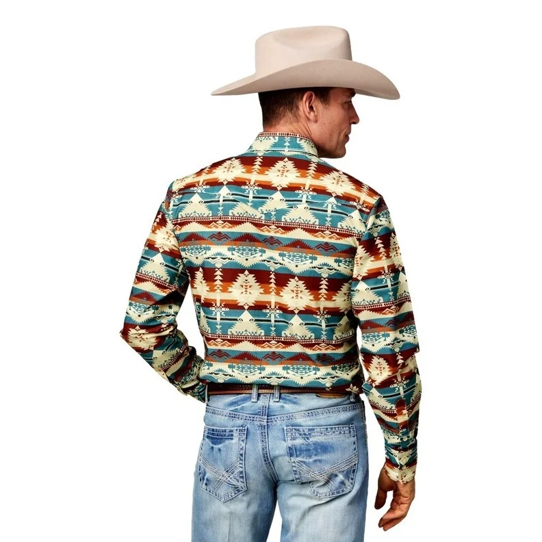 Roper Western Shirt Mens Long Sleeve Snap Print 03-001-0482-0466 WI