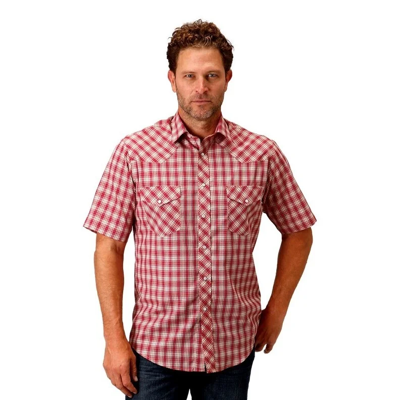 Roper Western Shirt Mens Short Sleeve Plaid Snap 01-002-0101-2003 RE