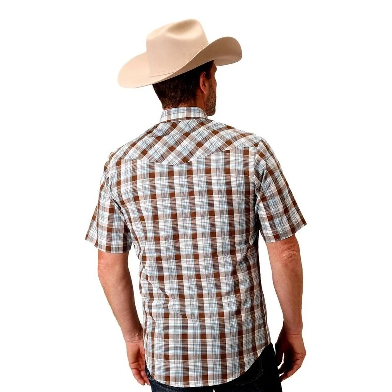 Roper Western Shirt Mens Short Sleeve Plaid Snap 01-002-0101-2007 BR