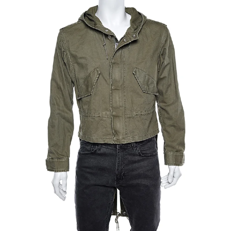 Saint Laurent Military Green Cotton And Linen Hooded Jacket Xl