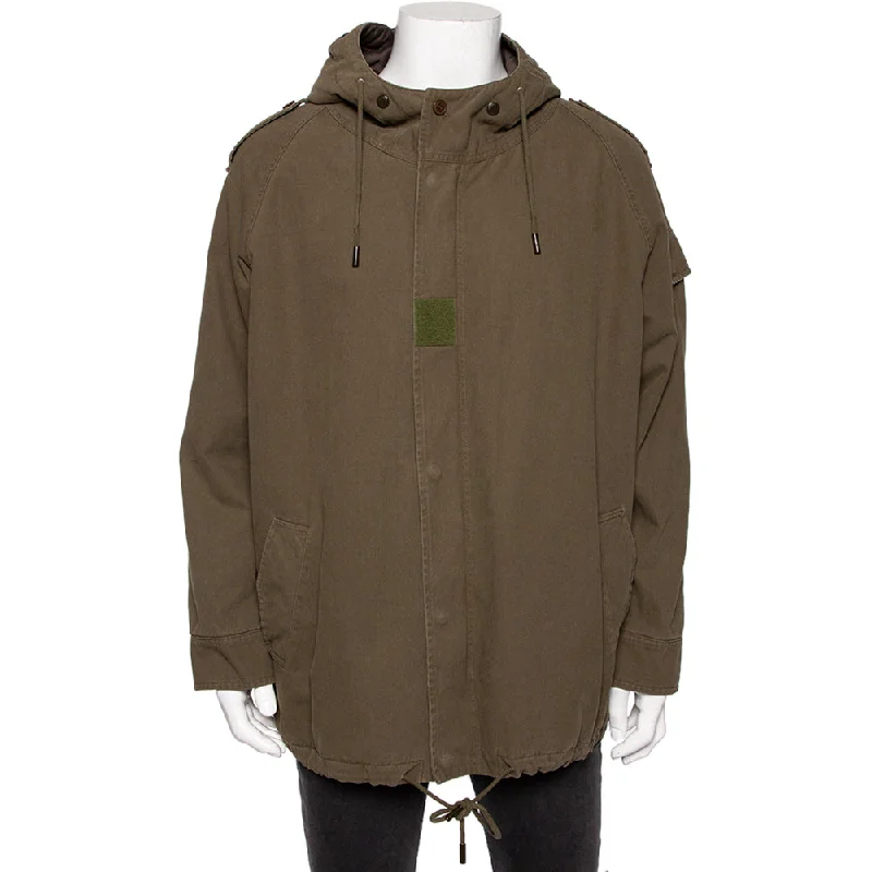 Saint Laurent Olive Green Cotton Hooded Parka Jacket