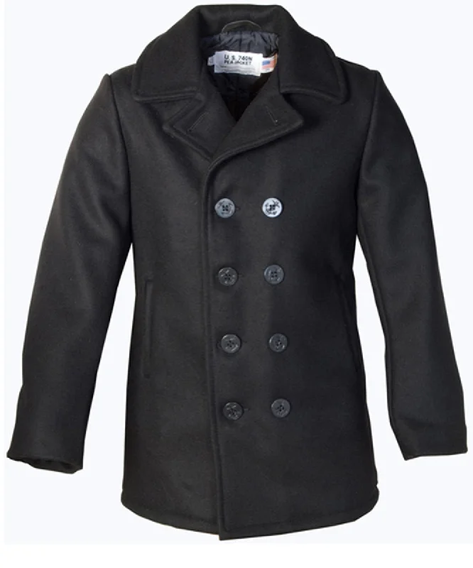 Schott Men's Classic Wool Pea Coat - Black