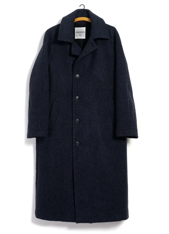 SIGFRED | Long Double Face Wool Coat | Blue Herringbone