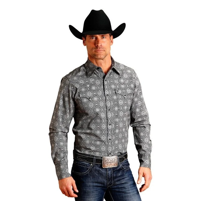 Stetson Western Shirt Mens L/S Print Snap Black 11-001-0425-0181 BL