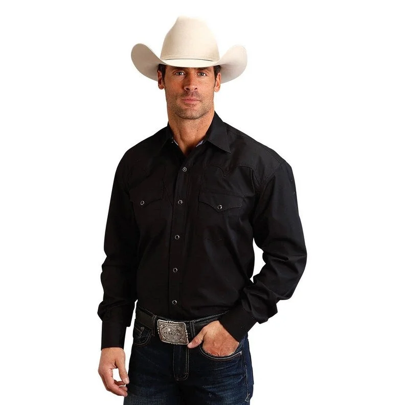 Stetson Western Shirt Mens L/S Solid Snap Black 11-001-0465-9356 BL