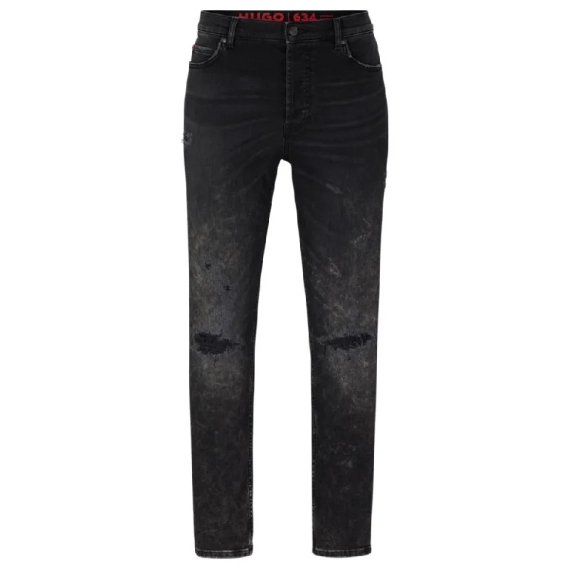 Tapered-fit jeans in black comfort-stretch denim