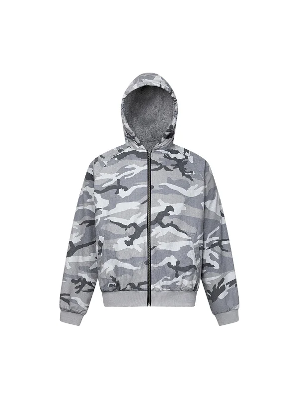 Thesupermade Camouflage Fleece Hooded  Jacket