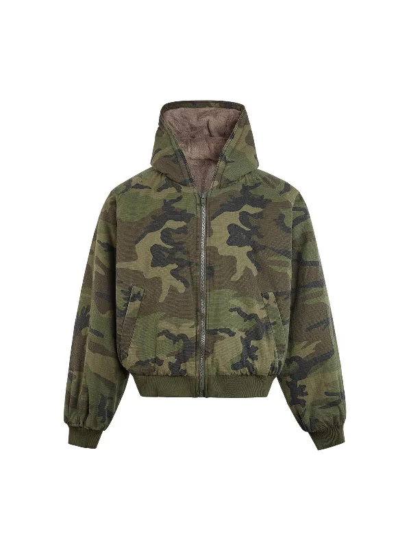 Thesupermade Camouflage Fur Hooded Jacket