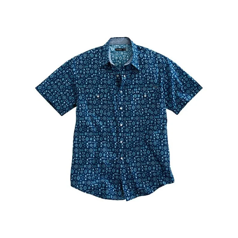 Tin Haul Western Shirt Mens S/S Tiki Print Blue 10-002-0064-0218 BU