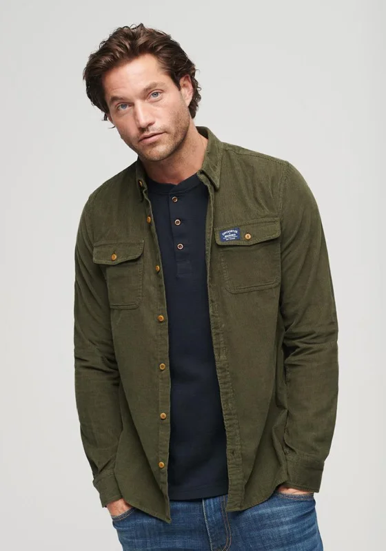 Superdry Trailsman Corduroy Shirt, Dark Moss Green