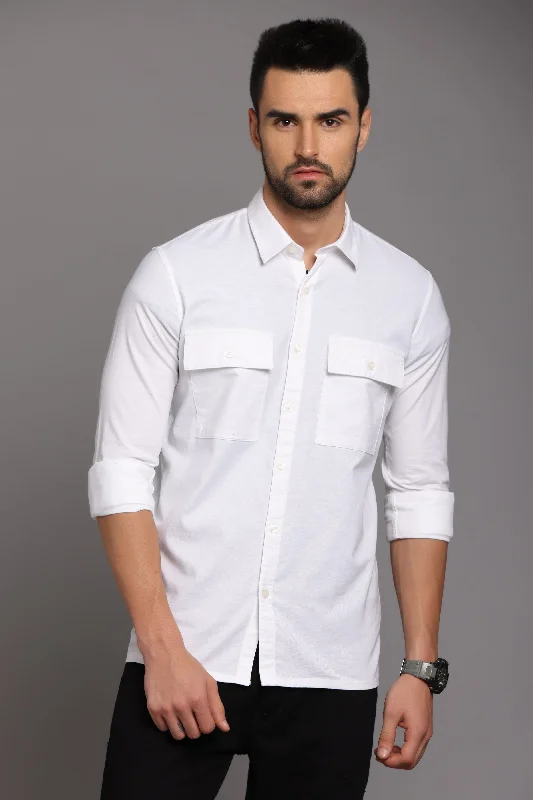 White Full Sleeve Shirt with Double Pocket