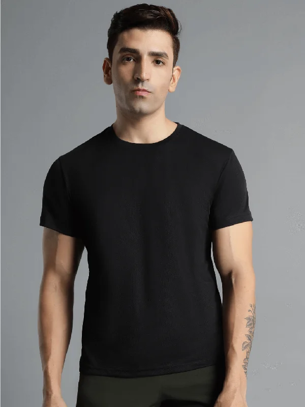 Budoc Round Neck Half Sleeve Solid Regular fit Polyester T-shirt for Men Comfortable Breathable Fabric Stretchable for Everyday Use Ideal for Yoga Training Gym Running or Performance