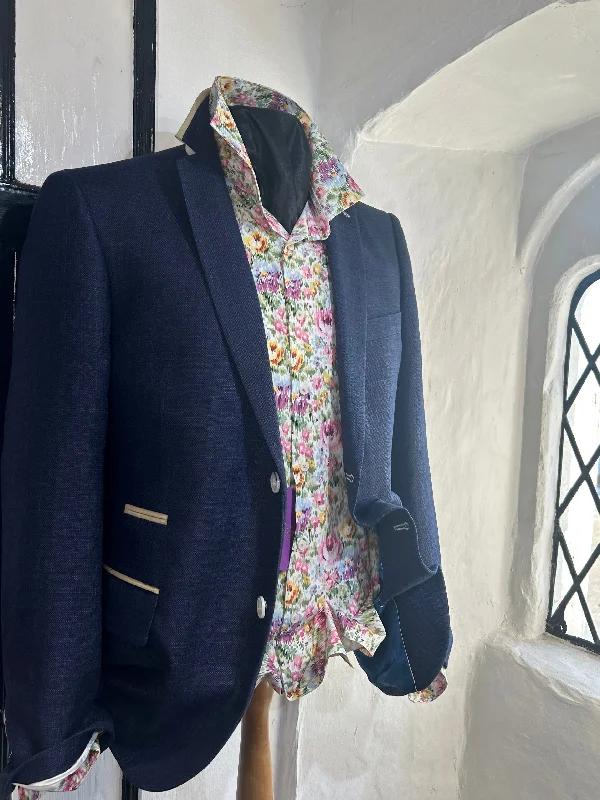 DARK BLUE JACKET WITH BEIGE TRIM