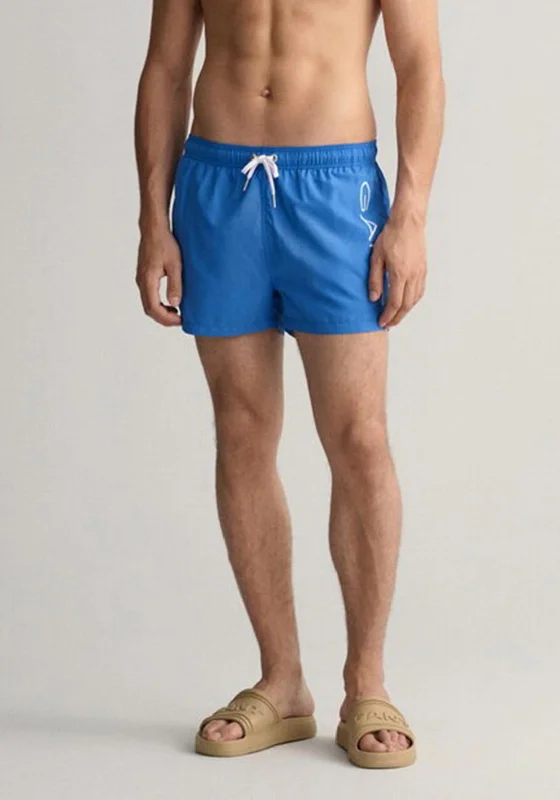 Gant Seasucker Logo Swim Shorts, Day Blue