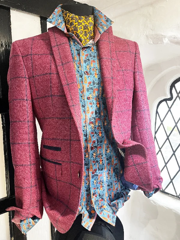 JAMES RASPBERRY CHECK WOOL JACKET