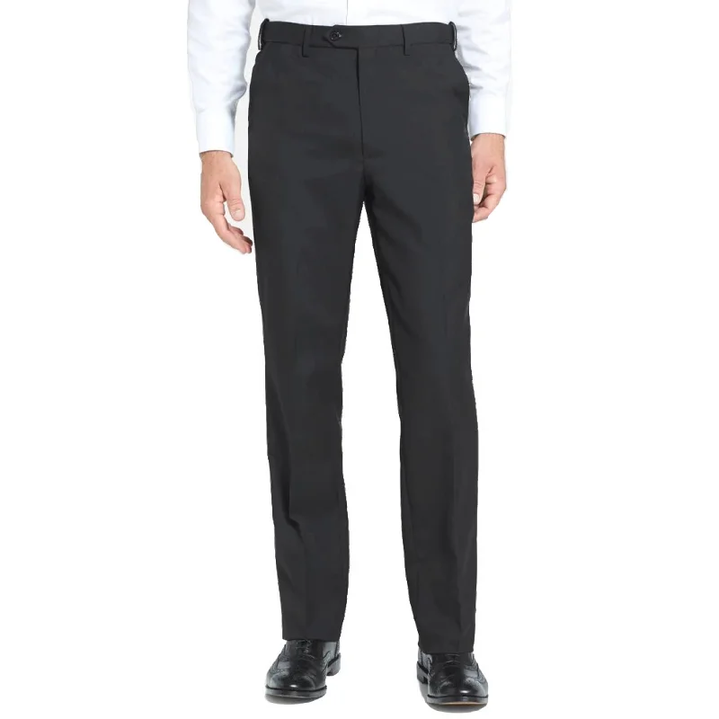 Polyester/Wool Tropical Washable Trouser in Black (Self Sizer Plain Front - Regular & Short Rise) by Berle