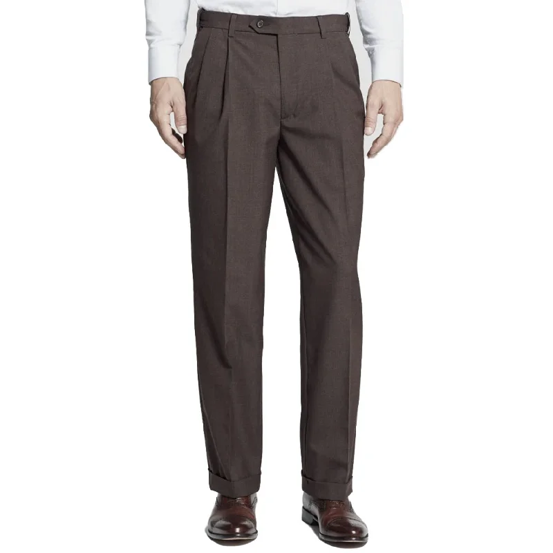 Polyester/Wool Tropical Washable Trouser in Brown (Self Sizer Double Reverse Pleat - Regular & Long Rise) by Berle