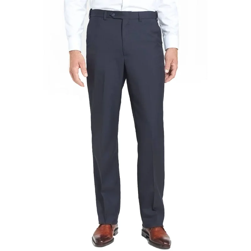 Polyester/Wool Tropical Washable Trouser in Navy (Self Sizer Plain Front - Regular & Short Rise) by Berle