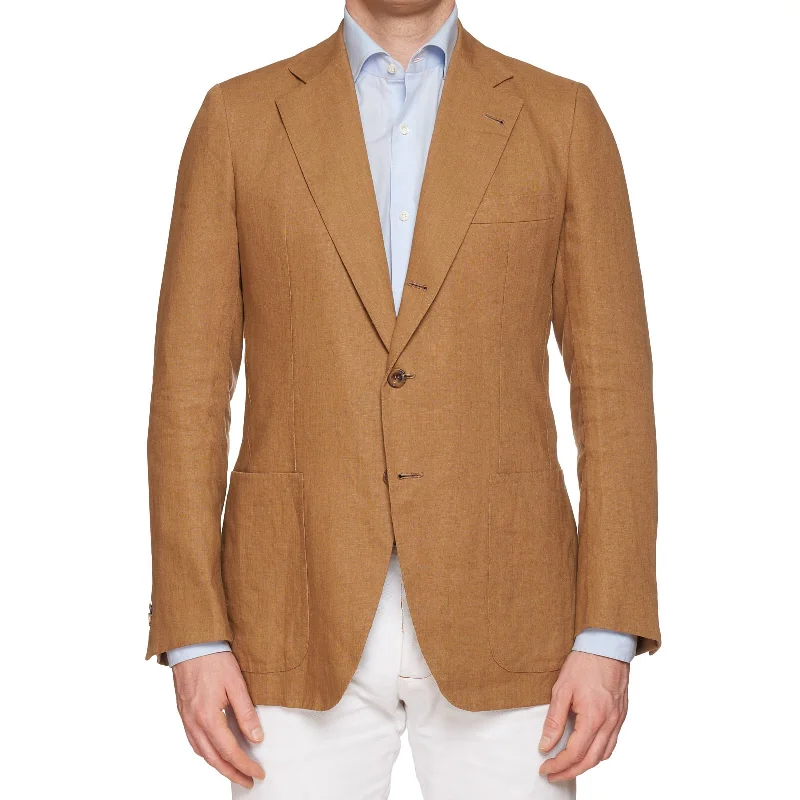 RUBINACCI LH Handmade Bespoke Tan Cotton-Linen Jacket Sport Coat EU 50 US 40