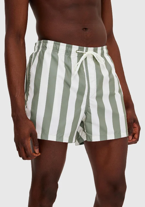 Selected Homme Dane Striped Swim Shorts, Cloud Dancer & Vetive