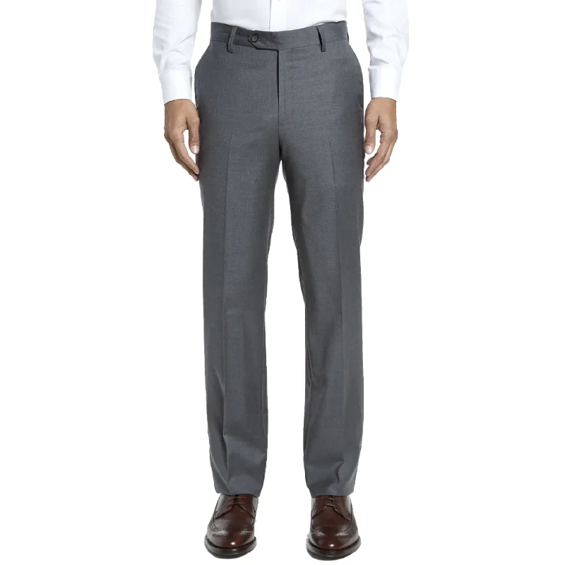 Stretch Gabardine Worsted Wool Trouser in Medium Grey (Tribeca Modern Plain Front) by Berle