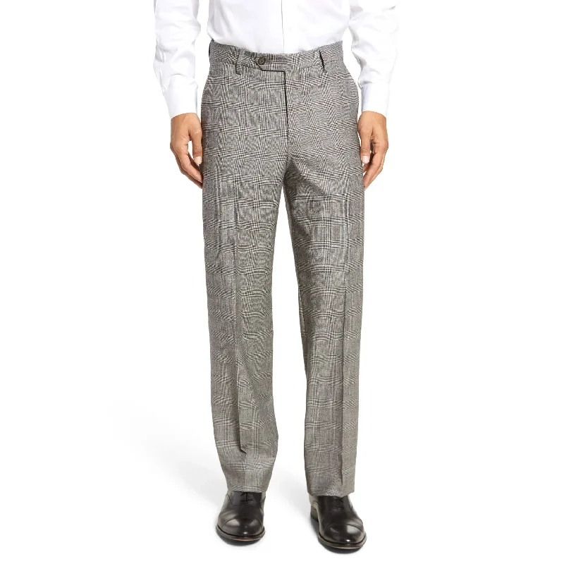 Stretch Wool Fancies Trouser in Black & White Plaid (Hampton Plain Front) by Berle