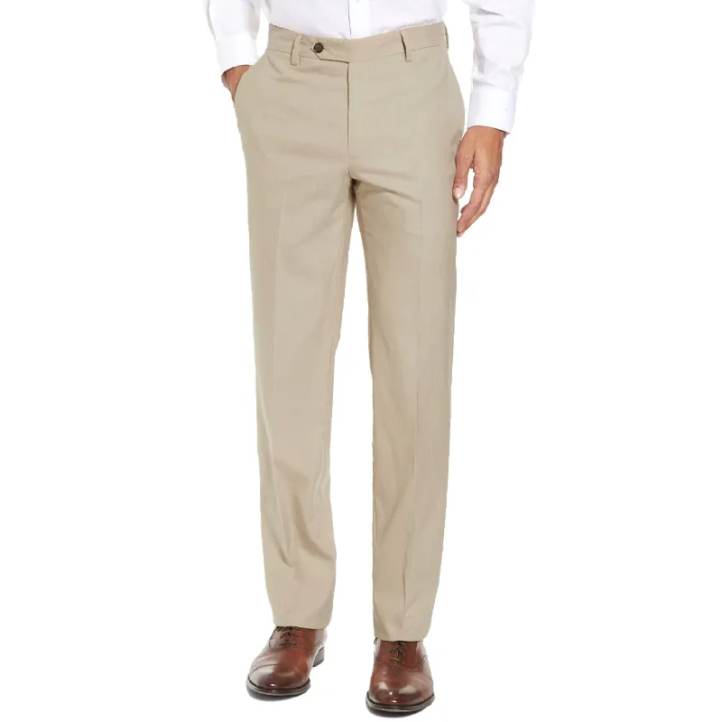 Stretch Worsted Wool Tropical Trouser in Tan (Tribeca Modern Plain Front) by Berle