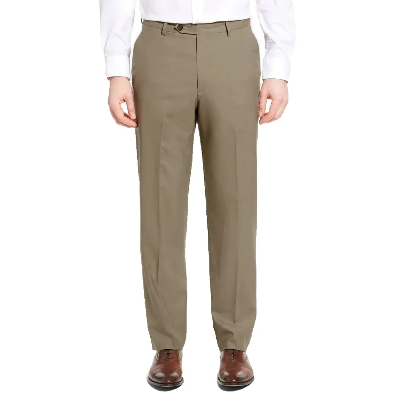 Worsted Wool Tropical Trouser in Tan (Self Sizer Plain Front) by Berle