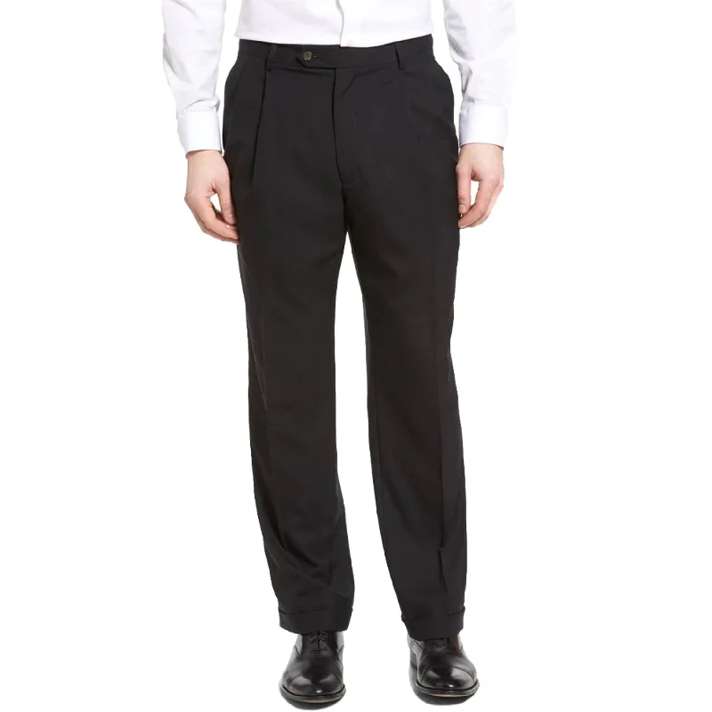 Worsted Wool Tropical Trouser in Black (Windsor Double Reverse Pleat - Regular & Long Rise) by Berle