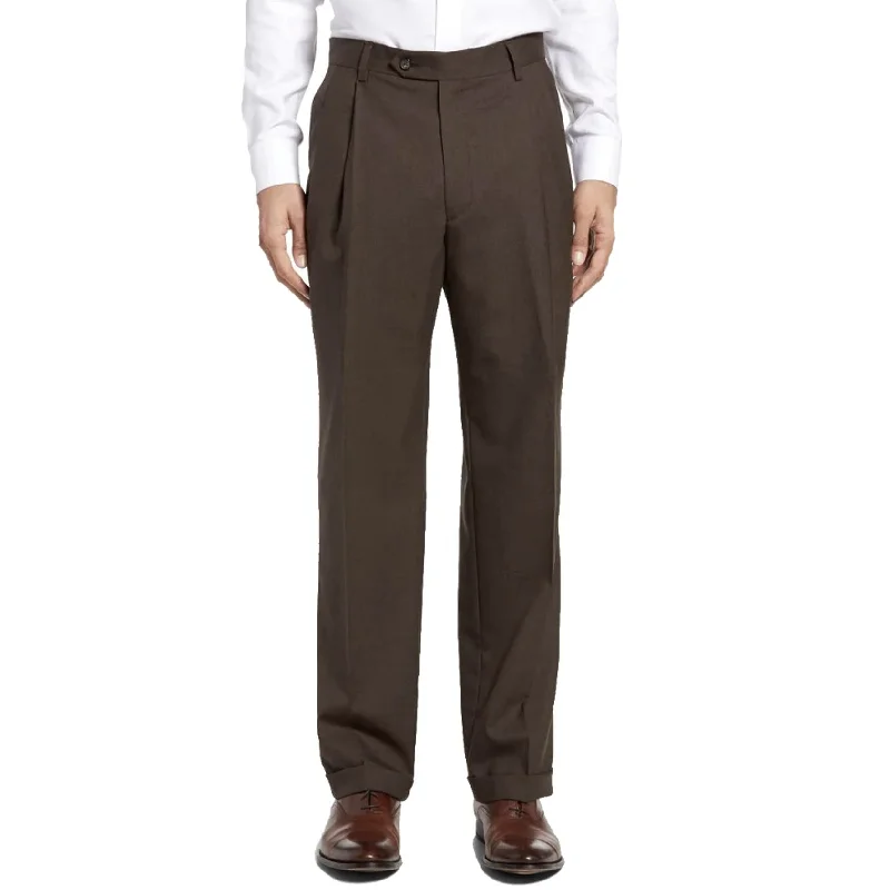 Worsted Wool Tropical Trouser in Brown (Windsor Double Reverse Pleat - Regular & Long Rise) by Berle