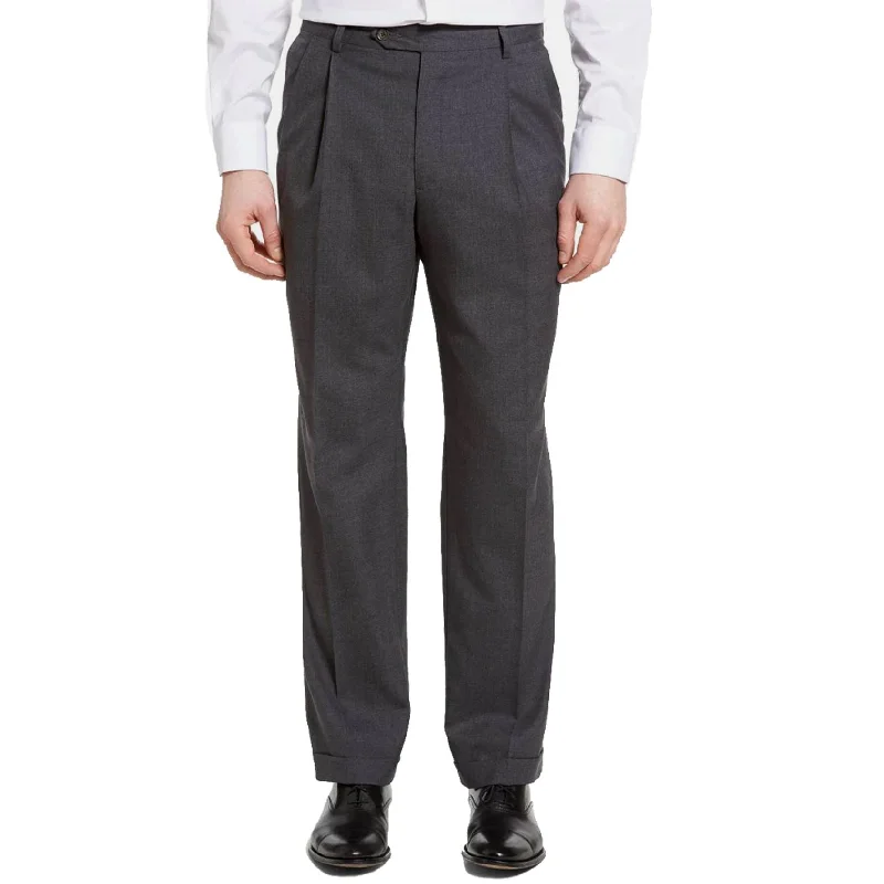 Worsted Wool Tropical Trouser in Medium Grey (Self Sizer Double Reverse Pleat - Regular & Long Rise) by Berle