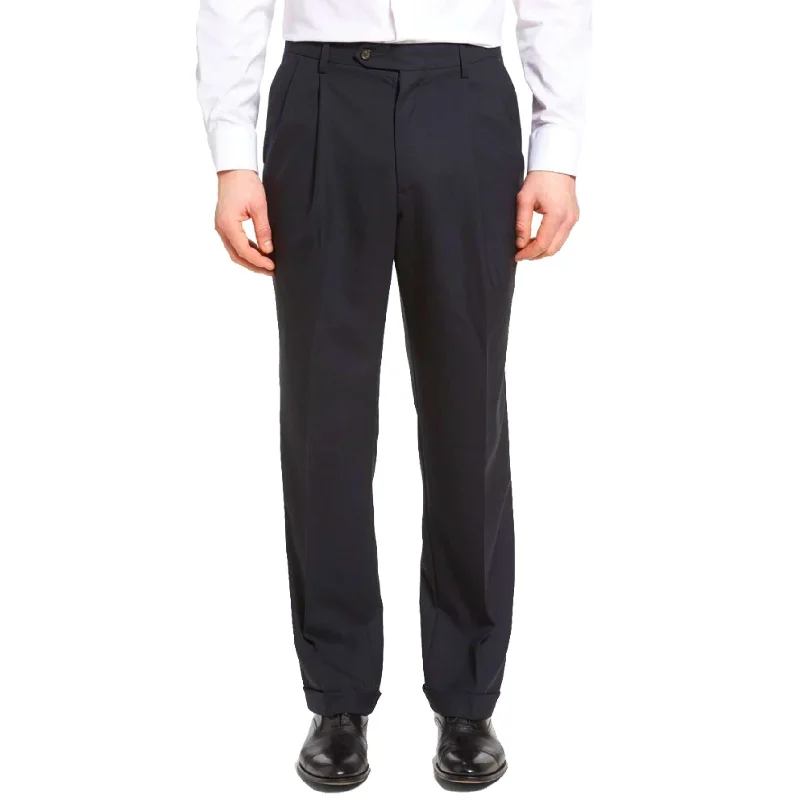 Worsted Wool Tropical Trouser in Navy (Self Sizer Double Reverse Pleat - Regular & Long Rise) by Berle