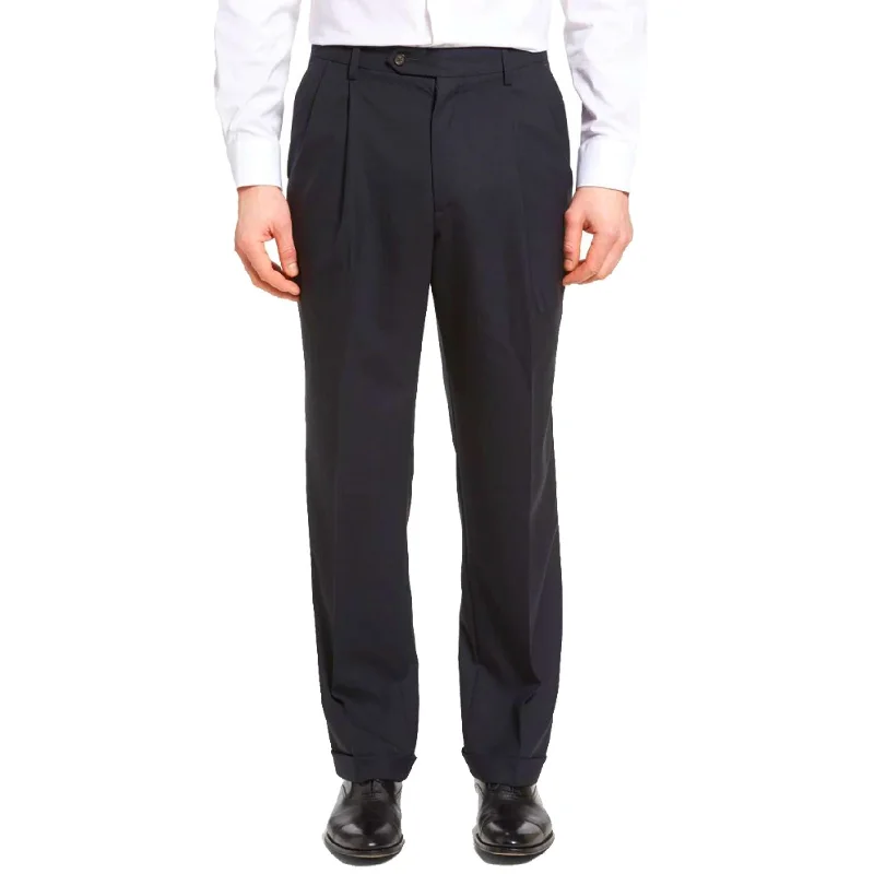 Worsted Wool Tropical Trouser in Navy (Windsor Double Reverse Pleat - Regular & Long Rise) by Berle