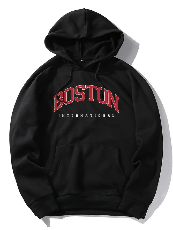 Boston Letter Print Hoodies