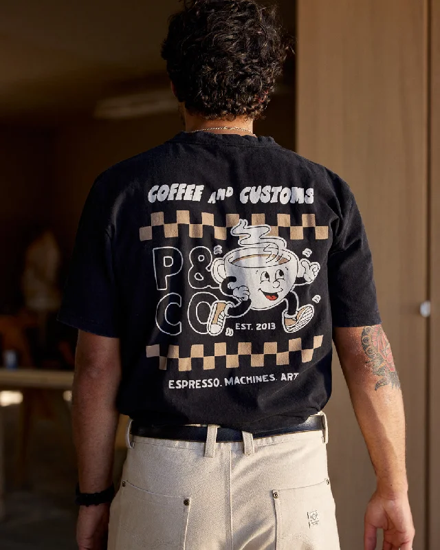 Coffee & Customs T-Shirt - Heavy Washed Black