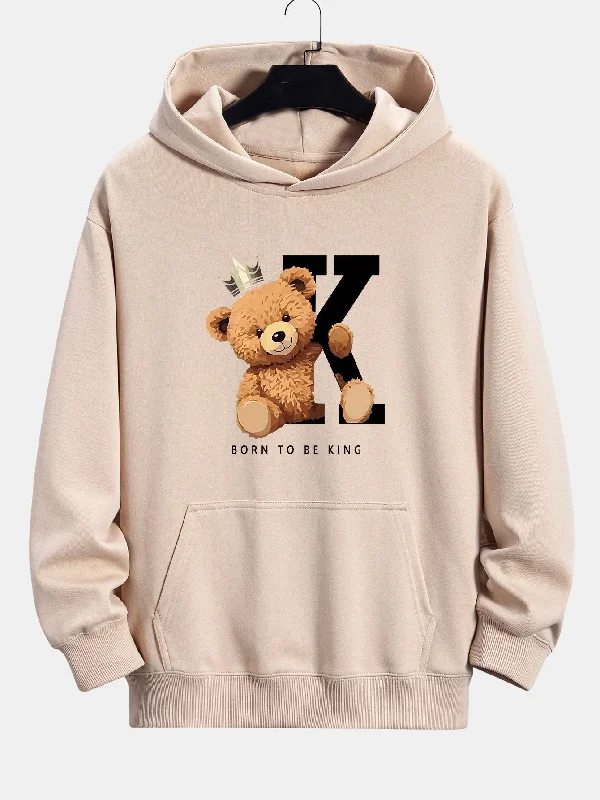 Crown King Bear Print Relax Fit Hoodie