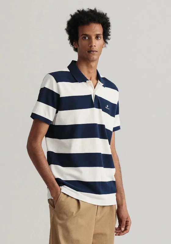 Gant Barstripe Pique Polo Shirt, Navy Stipe