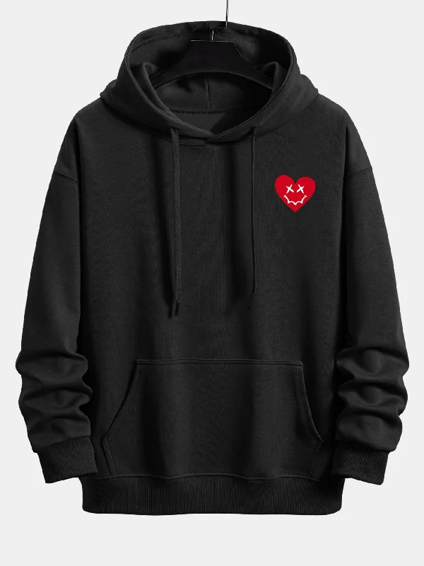 Heart Shaped Smiley Face Print Relax Fit Hoodie