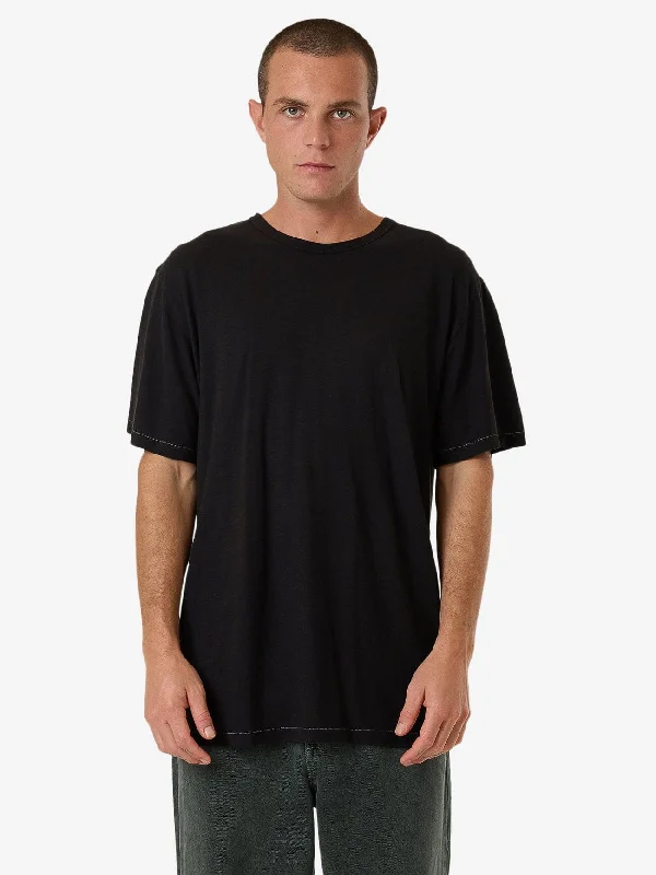 Hemp Thrills Embro Lightweight Contrast Stitch Merch Fit Tee - Black