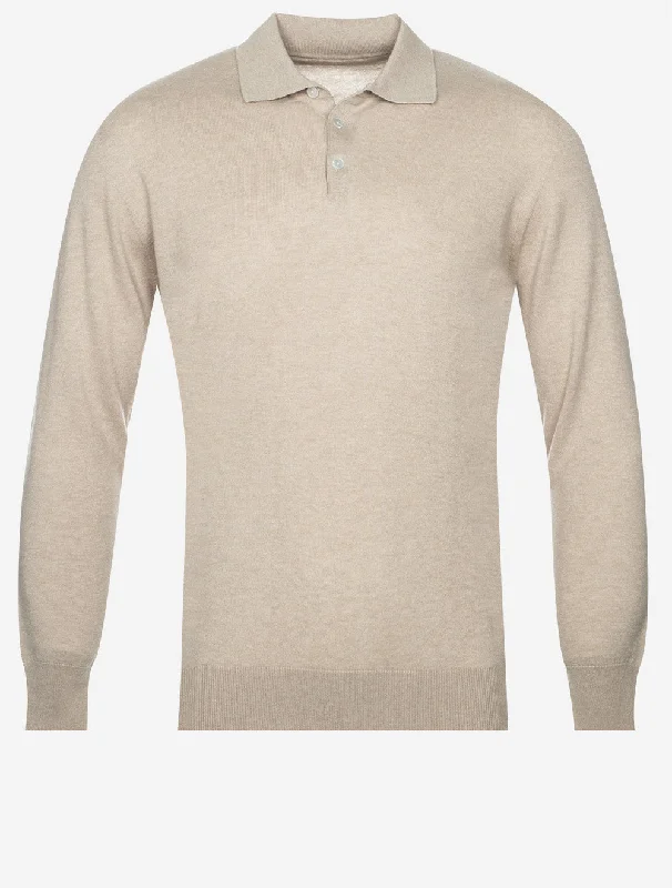 Knit Long Sleeve Polo Sand