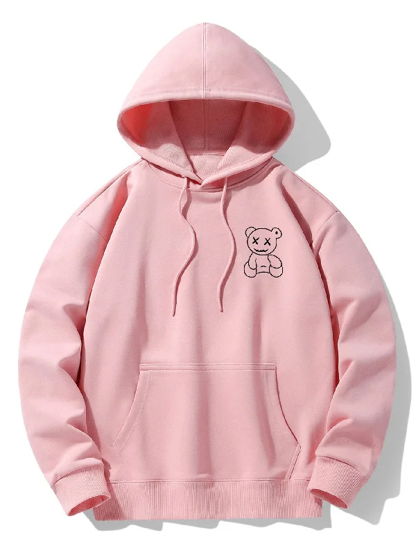 Line Shaped Bear Print Drop Shoulder Relaxed Hoodie