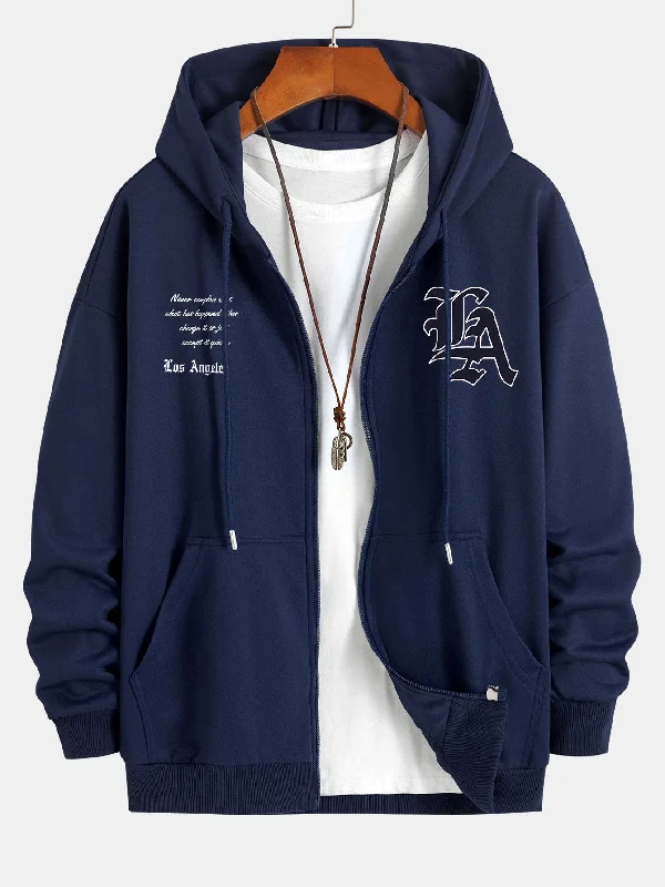 Los Angeles Slogan Print Relax Fit Zip Hoodie