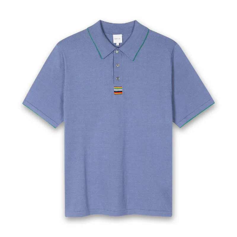 Paul Smith - 'Signature Stripe' Trim Polo Shirt in Mid Blue