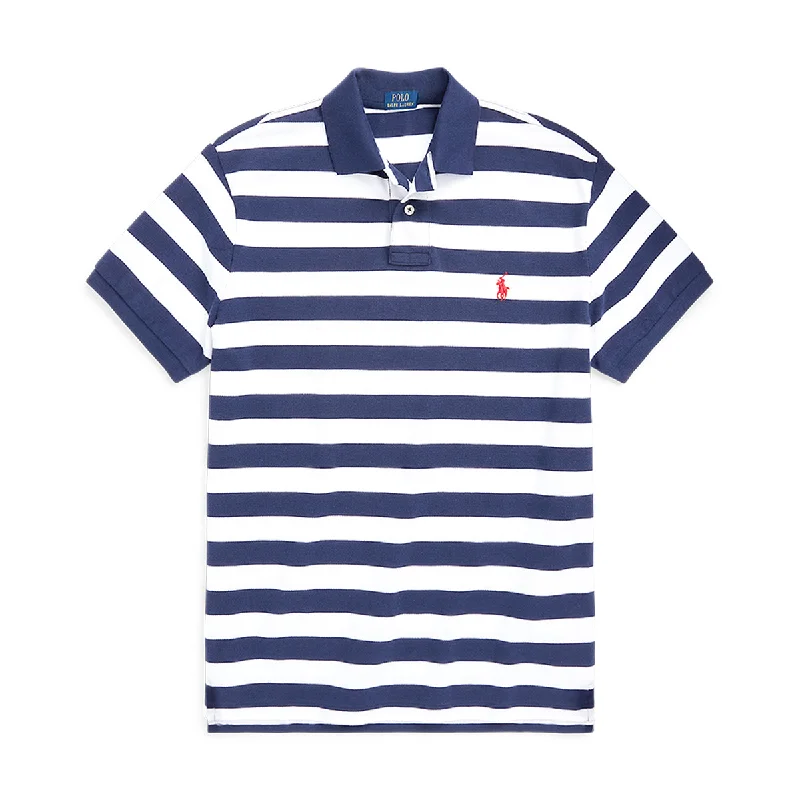 Ralph Lauren - Custom Slim Fit Striped Polo Shirt in White/Navy